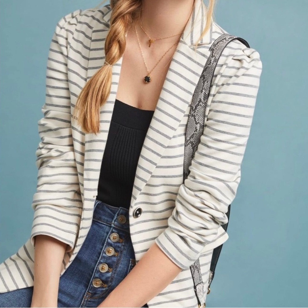 Anthropologie Francoise jersey stripe blazer Gray Ivory Knit Womens XS - Picture 16 of 16